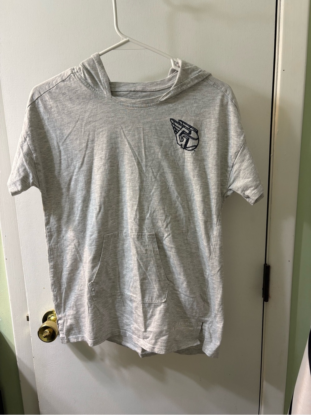 MLB Cleveland Guardians Light Gray Short-Sleeve Hooded Tee with Navy Logo